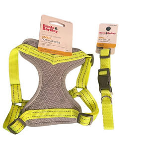 Boots & Barkley Neon Yellow and Grey Reflective Dog Collar, Matching Harness S